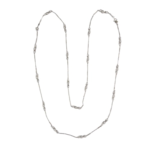Early 20th century diamond and platinum chain necklace, c.1915, spaced by three-stone diamond stylised foliate motifs,